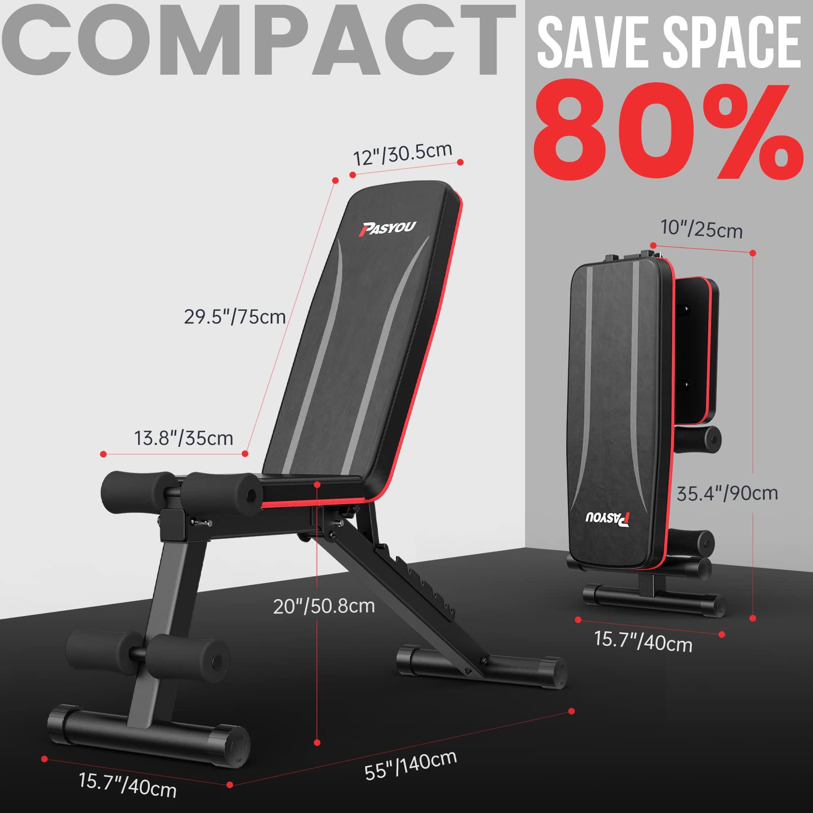 PASYOU Hantelbank Klappbar Verstellbar, Multifunktions Trainingsbank Schrägbank für Ganzkörper-workout,7 in 1 Fitnessbank für zu Hause oder im Fitnessstudio, 230kg Gewichtskapazität