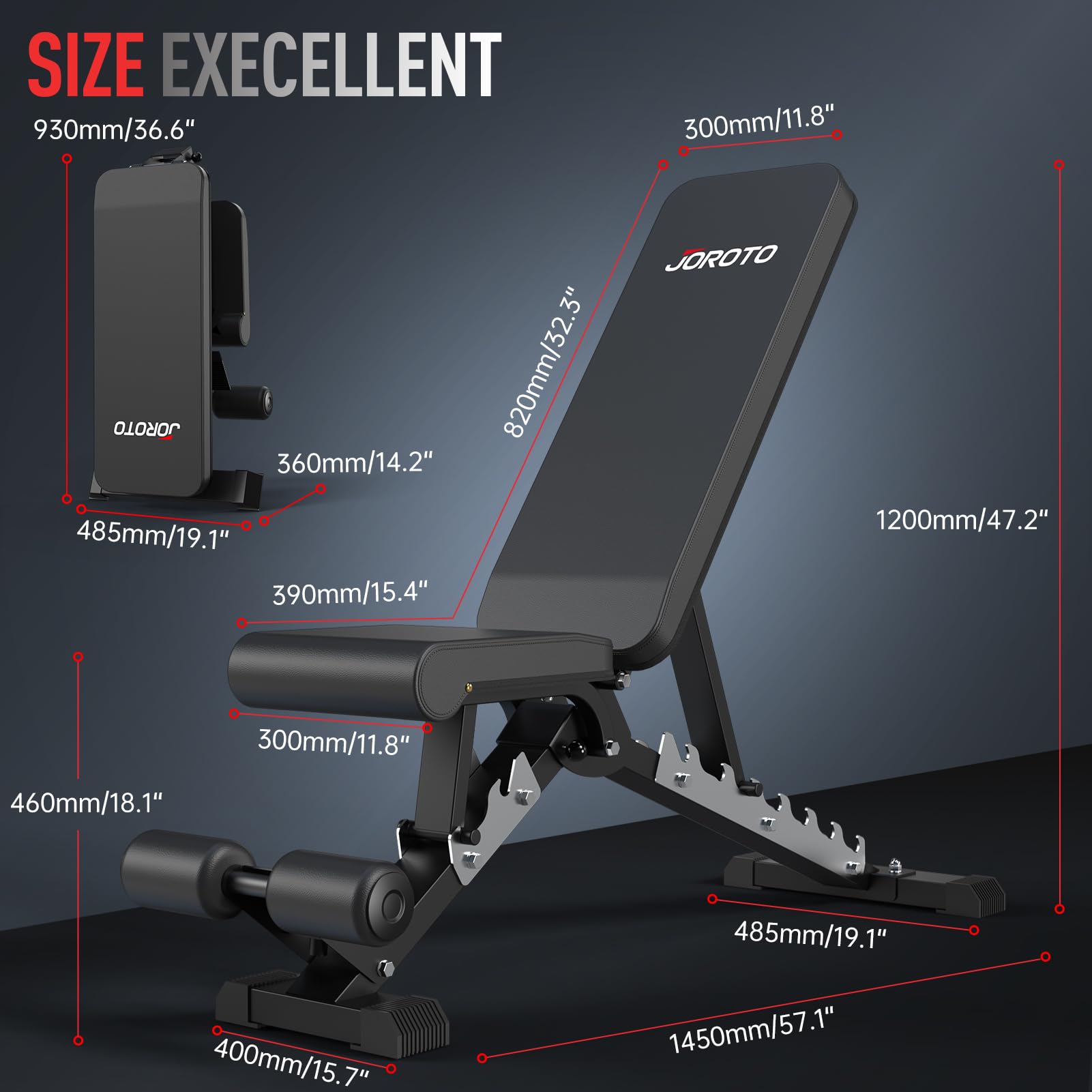 JOROTO MD60 Verstellbare Hantelbank Klappbare Trainingsbank Schrägbank mit 1,5 mm verdickter Stahl für Zuhause