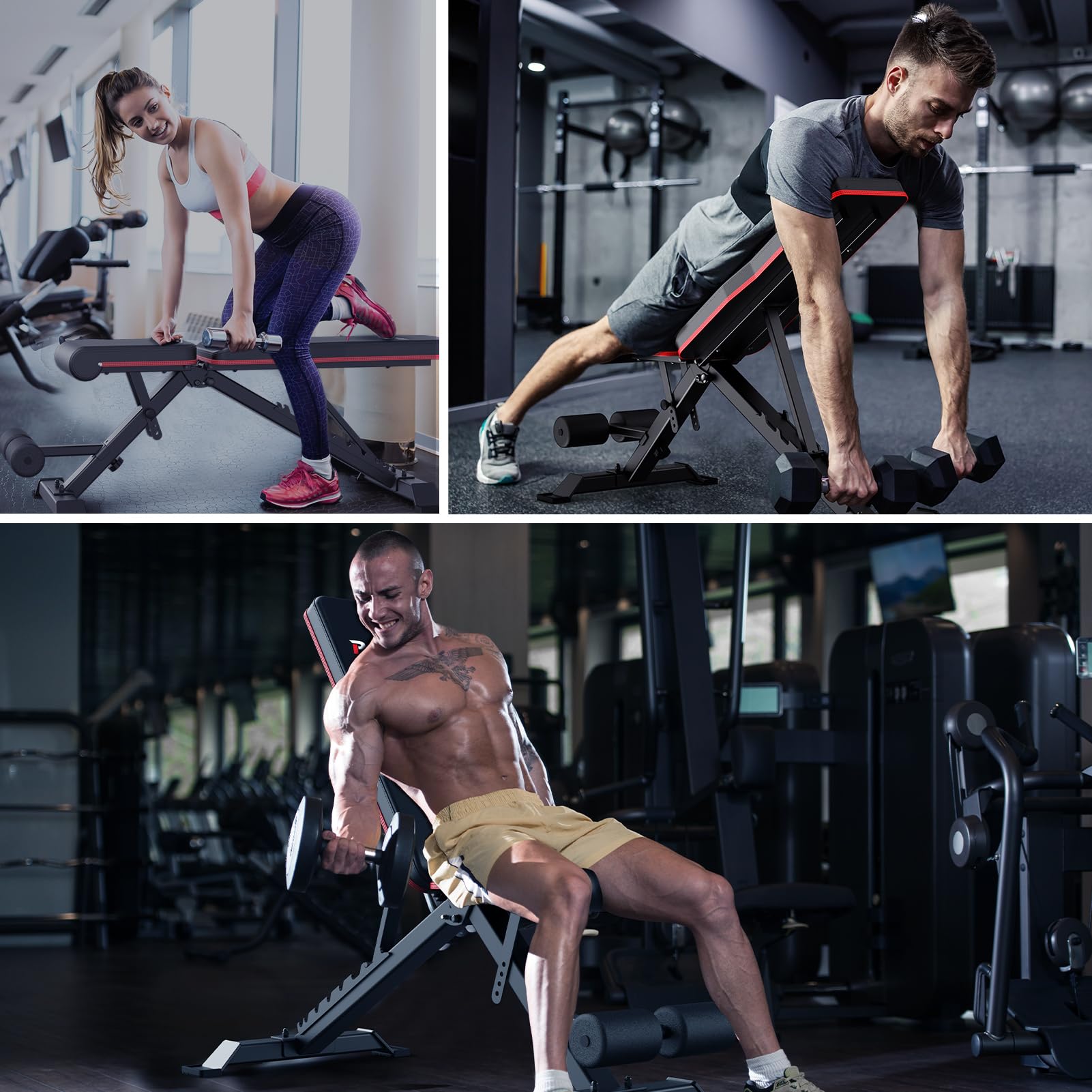 PASYOU Hantelbank Klappbare Trainingsbank mit 9x4x3 Verstellbaren Positionen Multi- Schrägbank als Bauch & Rückentrainer für zuhause, Max. 318kg Gewichtsbelastung