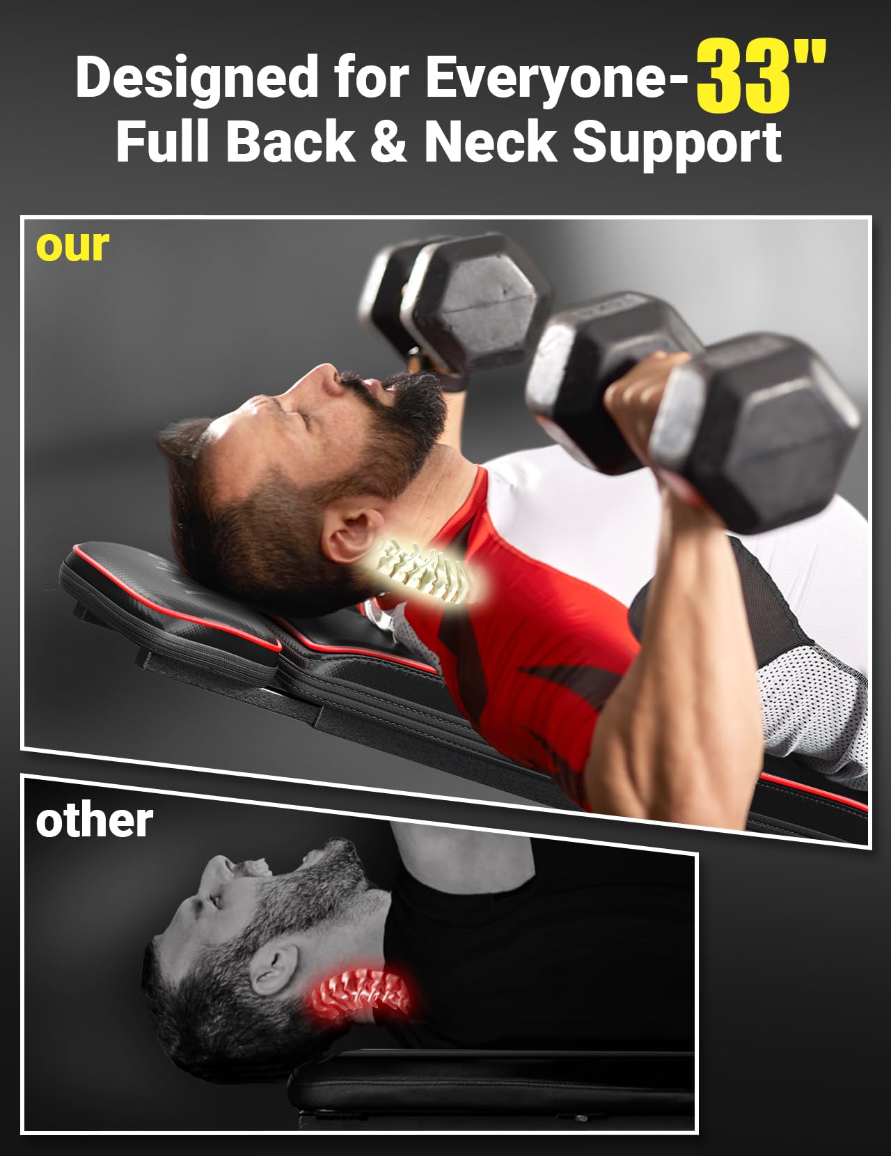 YOLEO 300kg Klappbare Hantelbank Multifunktion mit Erweiterte Rücken und Kopf und Wirbelsäulenstütze, Training Fitness Bank Bauchtrainer Schrägbank mit 10-Fach Verstellbarer Rückenlehne