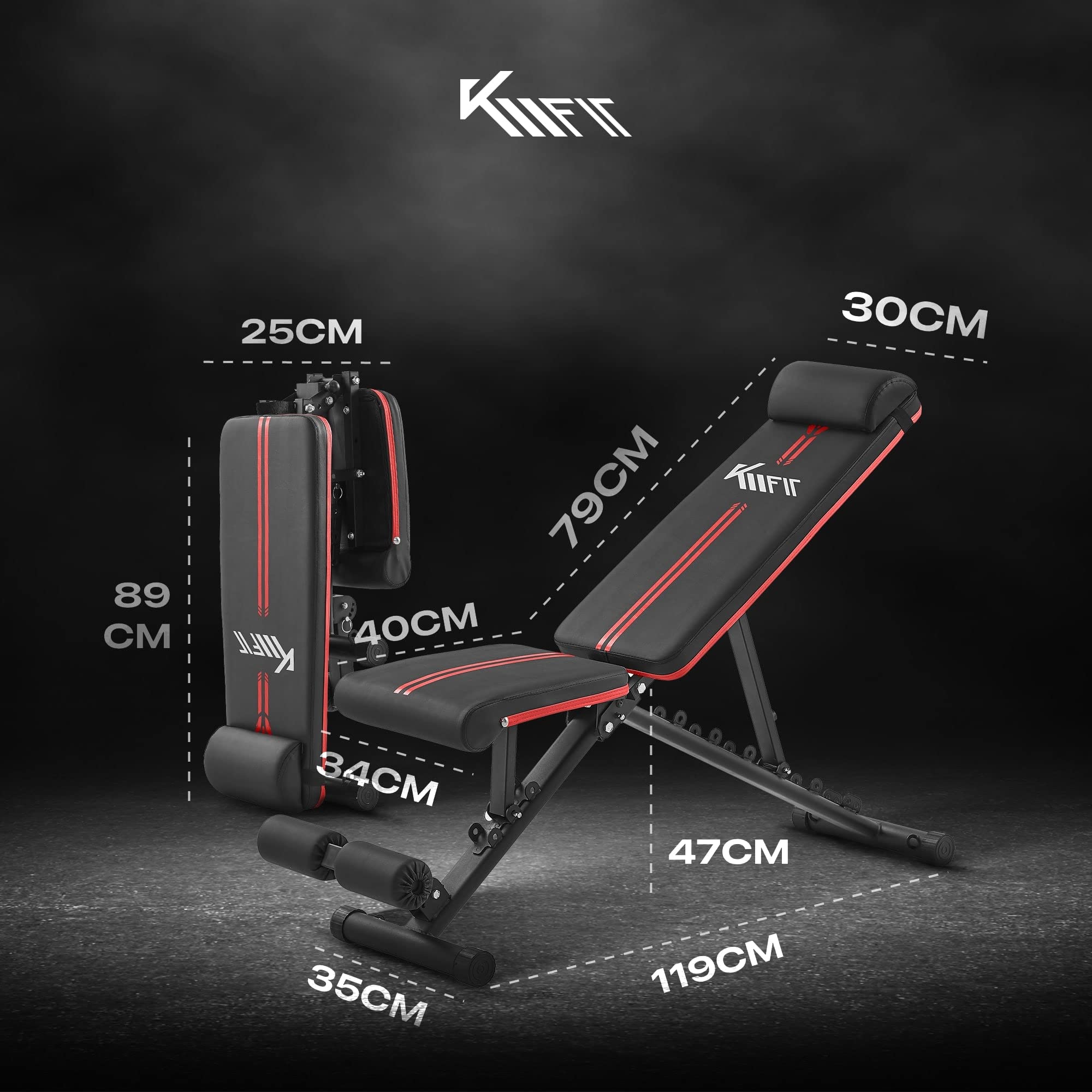 KM Fit klappbare Hantelbank Multifunktion Training Fitness Bank | 6-fach verstellbare Rückenlehne | 3-fach verstellbarer Sitz | Atmungsaktive EVA-Oberfläche | Belastbarkeit bis zu 400 kg