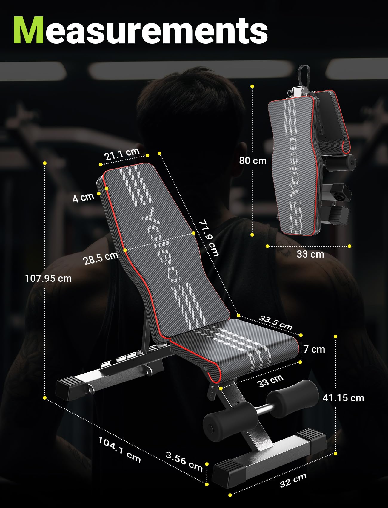 YOLEO Klappbare Hantelbank Multifunktion Training Fitness Bank Bauchtrainer Schrägbank mit 7-Fach Verstellbarer Rückenlehne/4-Fach verstellbarer Sitzkissen,Anregung Belastung 300kg,Sit Up Bank