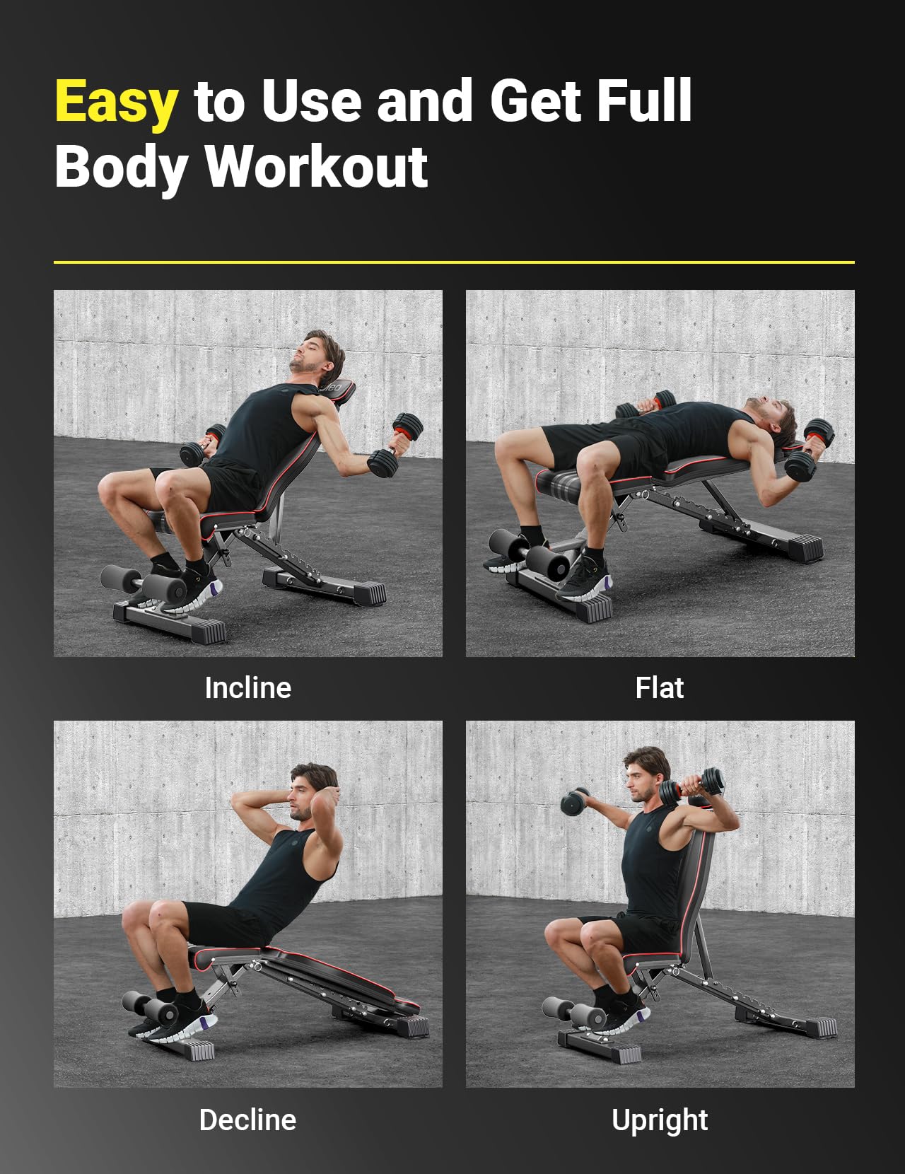 YOLEO 300kg Klappbare Hantelbank Multifunktion mit Erweiterte Rücken und Kopf und Wirbelsäulenstütze, Training Fitness Bank Bauchtrainer Schrägbank mit 10-Fach Verstellbarer Rückenlehne