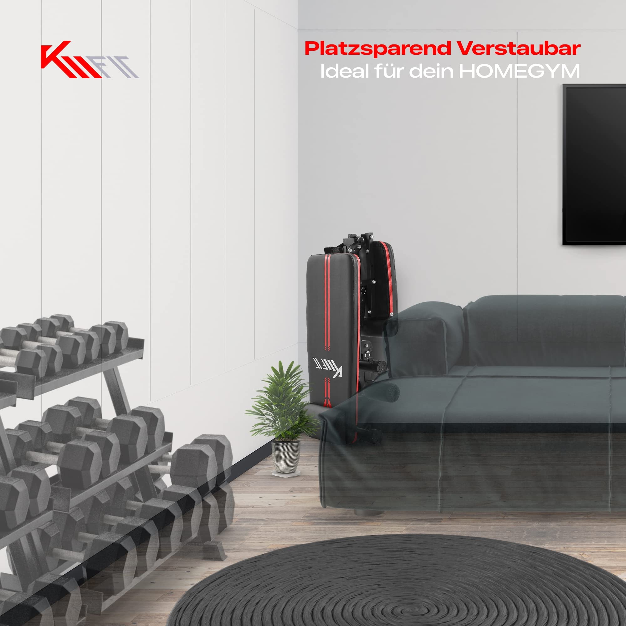 KM Fit klappbare Hantelbank Multifunktion Training Fitness Bank | 6-fach verstellbare Rückenlehne | 3-fach verstellbarer Sitz | Atmungsaktive EVA-Oberfläche | Belastbarkeit bis zu 400 kg