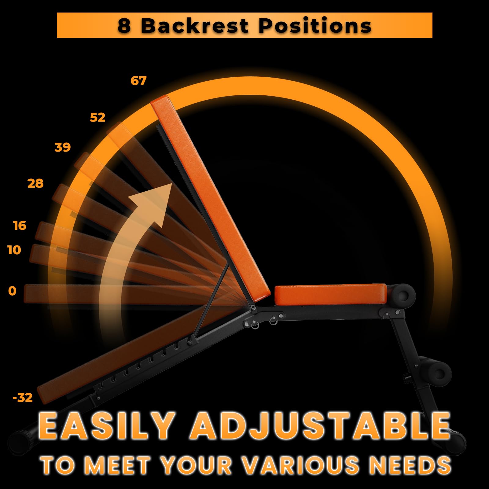 Dskeuzeew Verstellbare Hantelbank Klappbar Trainingsbank Schrägbank mit 8-Fach Verstellbarer Fitness Schrägbank für Ganzkörper-workout 300KG Gewichtskapazitäts