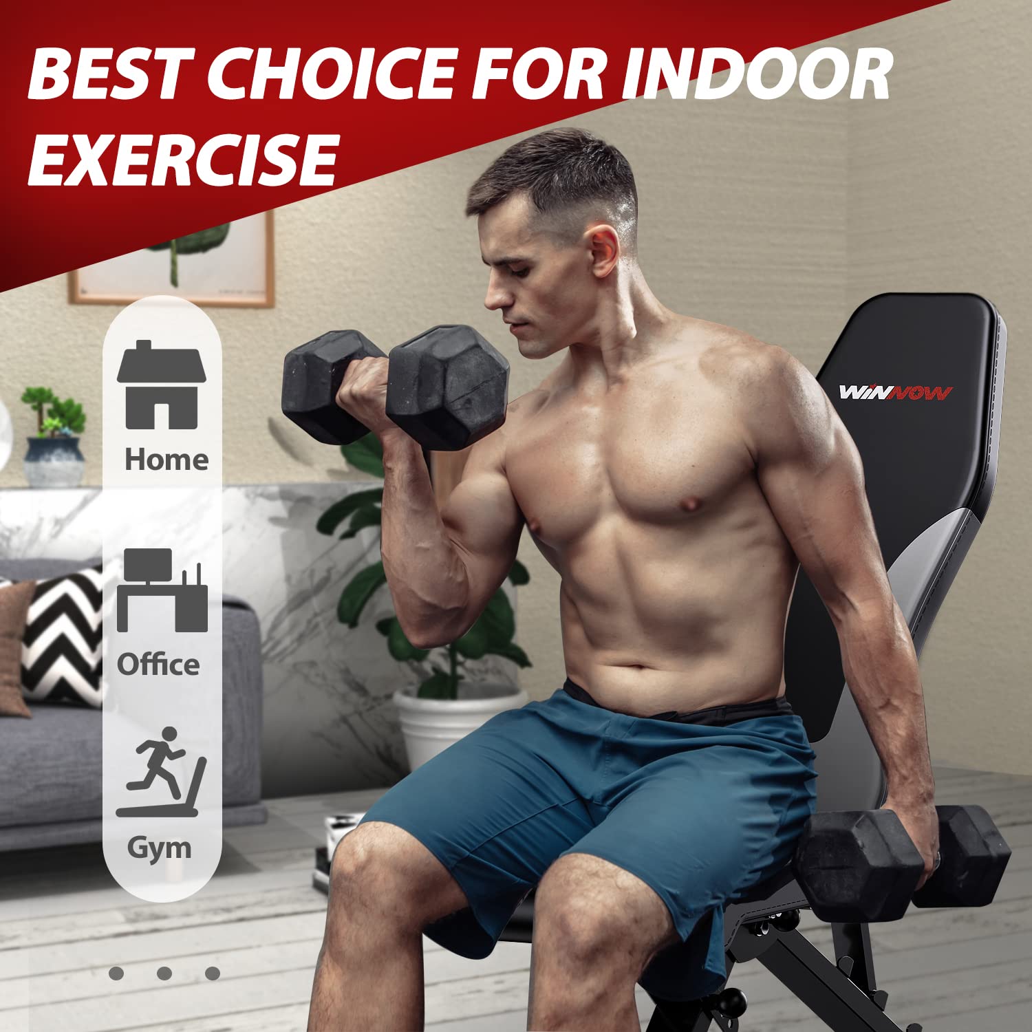 WINNOW Verstellbare Hantelbank Klappbar Heimtraining Fitness Trainingsbank Schrägbank Flachbank Bankdrücken Multifunktion Übung