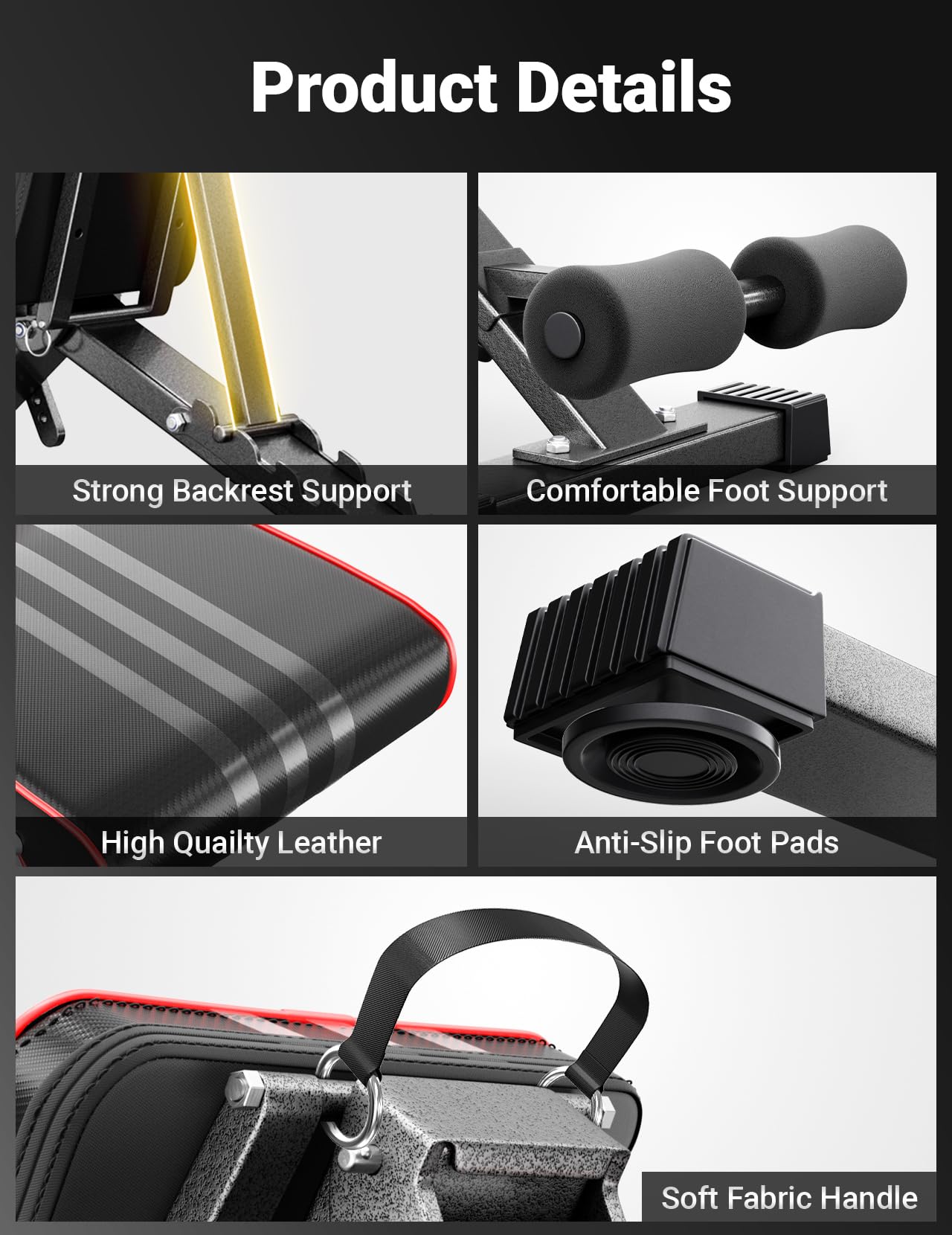 YOLEO 300kg Klappbare Hantelbank Multifunktion mit Erweiterte Rücken und Kopf und Wirbelsäulenstütze, Training Fitness Bank Bauchtrainer Schrägbank mit 10-Fach Verstellbarer Rückenlehne