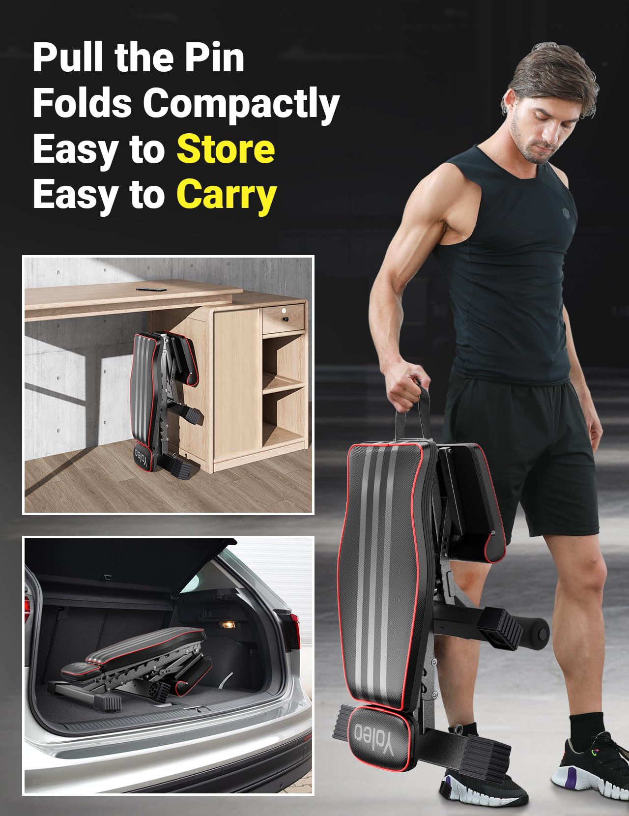 YOLEO 300kg Klappbare Hantelbank Multifunktion mit Erweiterte Rücken und Kopf und Wirbelsäulenstütze, Training Fitness Bank Bauchtrainer Schrägbank mit 10-Fach Verstellbarer Rückenlehne