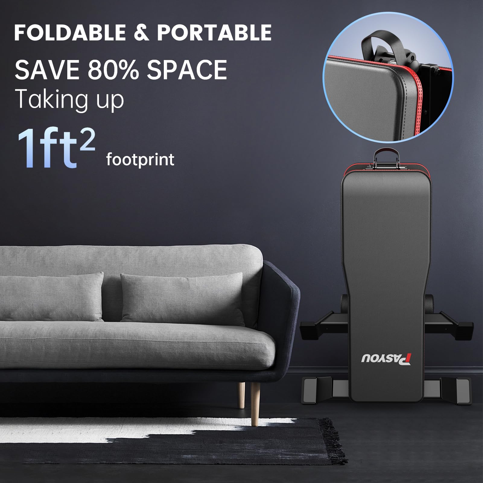 PASYOU Hantelbank Klappbare Trainingsbank mit 9x4x3 Verstellbaren Positionen Multi- Schrägbank als Bauch & Rückentrainer für zuhause, Max. 318kg Gewichtsbelastung