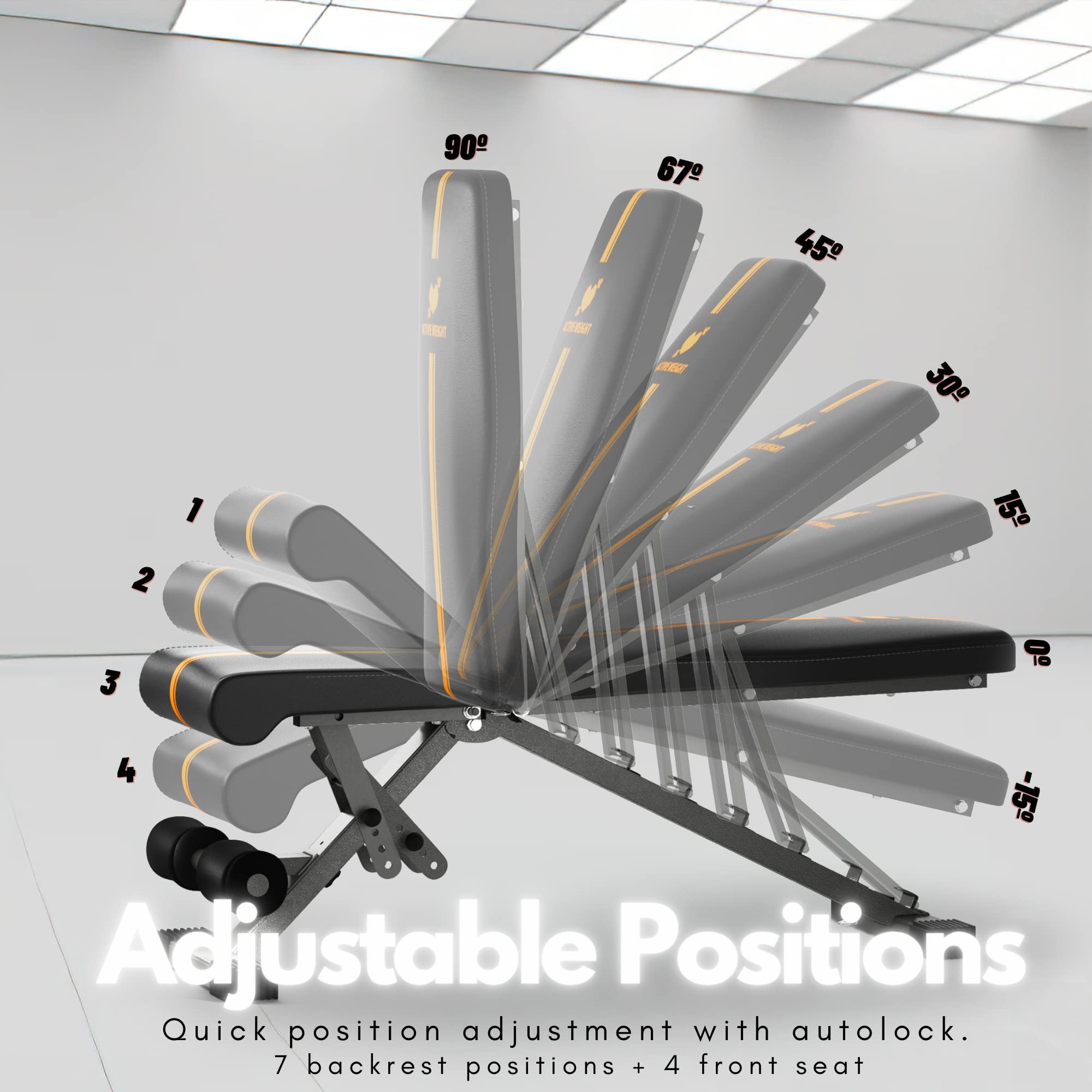 ACTIVEWEIGHT Klappbare, Verstellbare Hantelbank | 90 Grad, Schrägbank, Flachbank, Negativebank | Vormontiert | Kompatibles Langhantel Hantel | Gym Bänke | Kraftraining