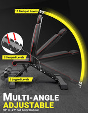 YOLEO 300kg Klappbare Hantelbank Multifunktion mit Erweiterte Rücken und Kopf und Wirbelsäulenstütze, Training Fitness Bank Bauchtrainer Schrägbank mit 10-Fach Verstellbarer Rückenlehne