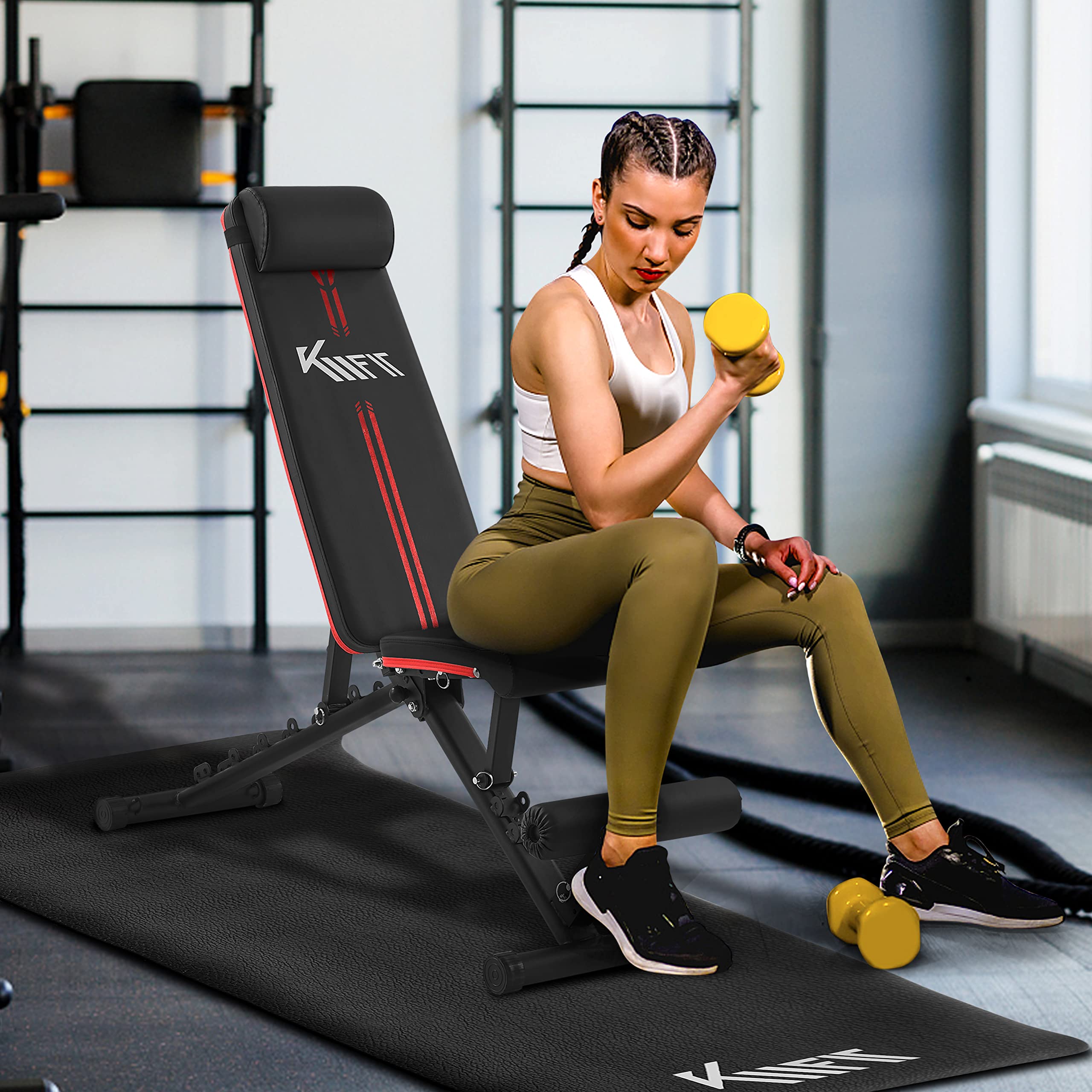 KM Fit klappbare Hantelbank Multifunktion Training Fitness Bank | 6-fach verstellbare Rückenlehne | 3-fach verstellbarer Sitz | Atmungsaktive EVA-Oberfläche | Belastbarkeit bis zu 400 kg